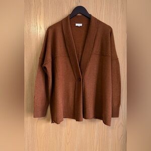 Relaxed Open-Front Cardigan Sweater in Rich Brown